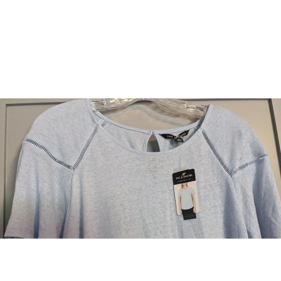 NWT Women's Zac & Rachel Chambray Blue Flutter Sleeve Linen Knit Top - Medium. - Picture 2 of 11